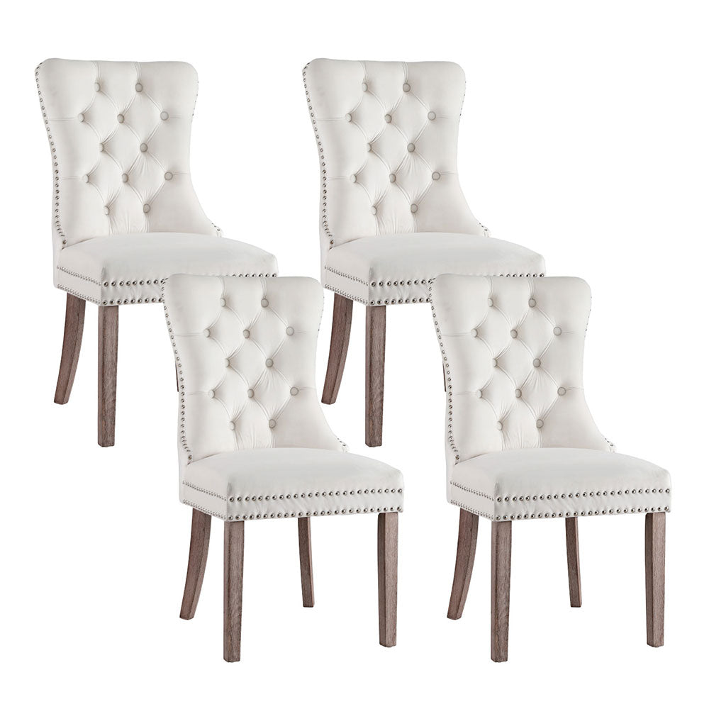 1 Set of 4 Artiss Dining Chairs Beige Velvet Furniture > Dining > Kitchen & Dining Chairs