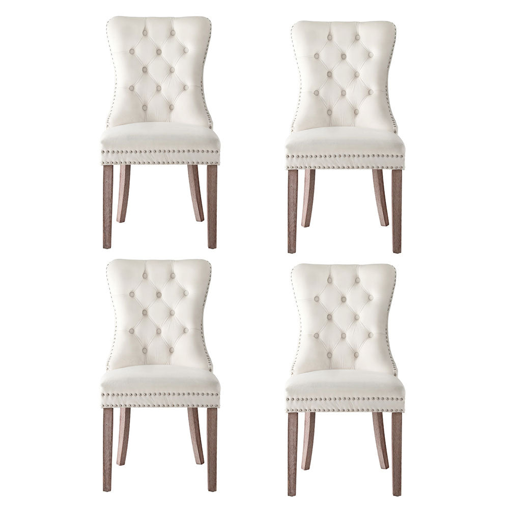 1 Set of 4 Artiss Dining Chairs Beige Velvet Furniture > Dining > Kitchen & Dining Chairs