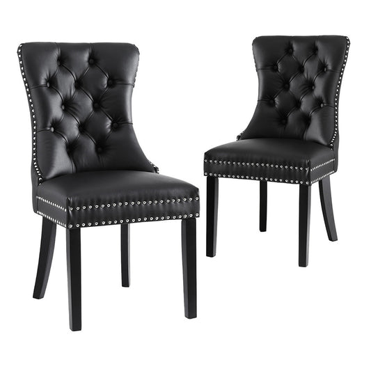 1 Set of 2 Artiss Dining Chairs Black Leather Furniture > Dining > Kitchen & Dining Chairs