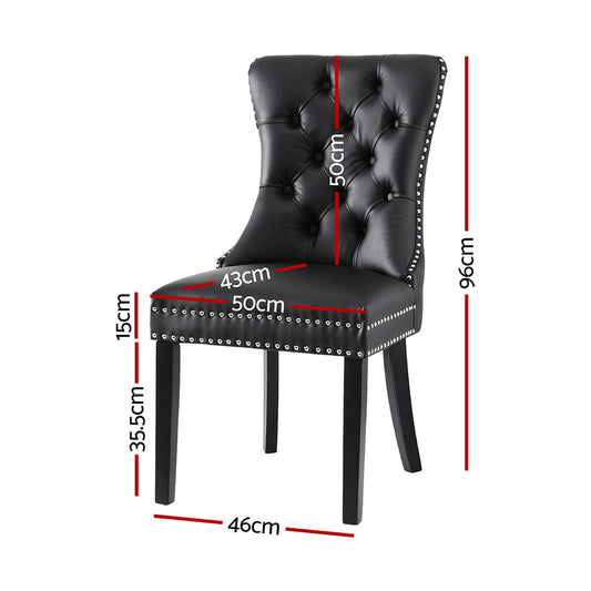 1 Set of 2 Artiss Dining Chairs Black Leather Furniture > Dining > Kitchen & Dining Chairs