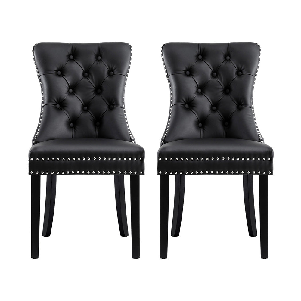 1 Set of 2 Artiss Dining Chairs Black Leather Furniture > Dining > Kitchen & Dining Chairs