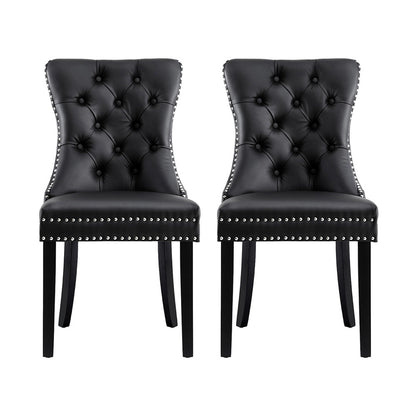 1 Set of 2 Artiss Dining Chairs Black Leather Furniture > Dining > Kitchen & Dining Chairs