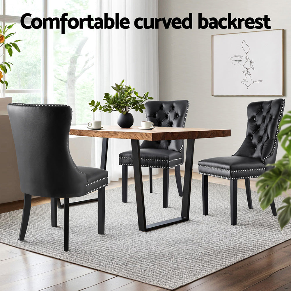 1 Set of 2 Artiss Dining Chairs Black Leather Furniture > Dining > Kitchen & Dining Chairs