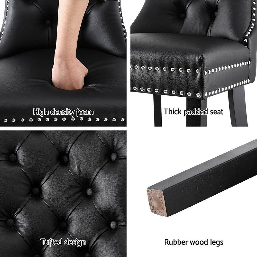 1 Set of 2 Artiss Dining Chairs Black Leather Furniture > Dining > Kitchen & Dining Chairs