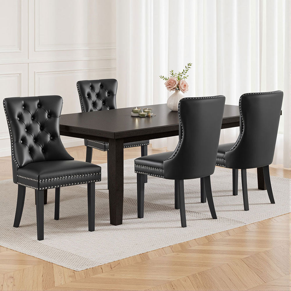 1 Set of 4 Artiss Dining Chairs Black Leather Furniture > Dining > Kitchen & Dining Chairs
