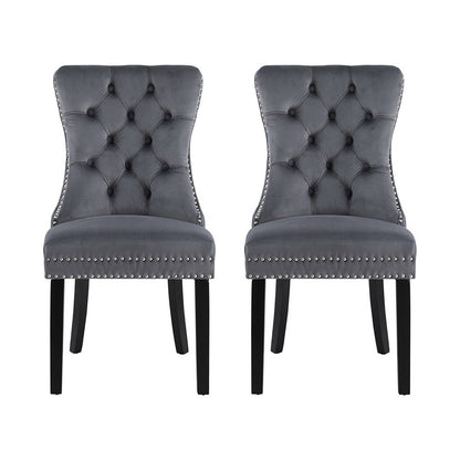 1 Set of 2 Artiss Dining Chairs Grey Velvet - Furniture > Dining > Kitchen & Dining Chairs