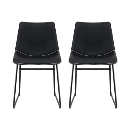 2x Dining Chairs Retro PU Leather Kitchen Lounge Cafe Accent Chair Black