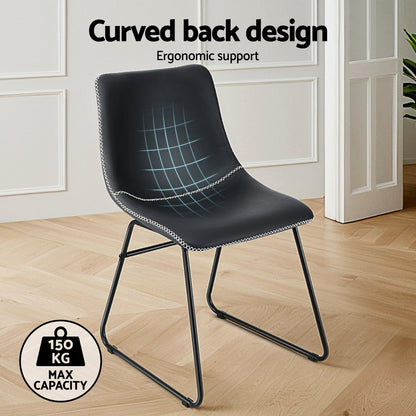 2x Dining Chairs Retro PU Leather Kitchen Lounge Cafe Accent Chair Black