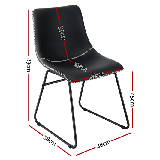 4x Dining Chairs Retro PU Leather Kitchen Lounge Cafe Accent Chair Black