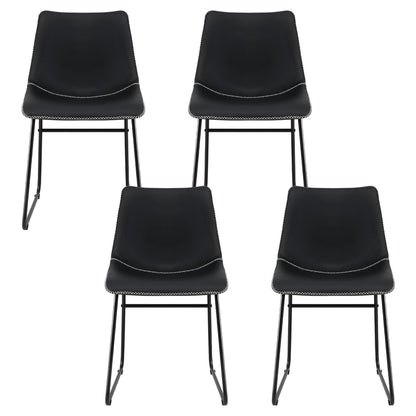 4x Dining Chairs Retro PU Leather Kitchen Lounge Cafe Accent Chair Black