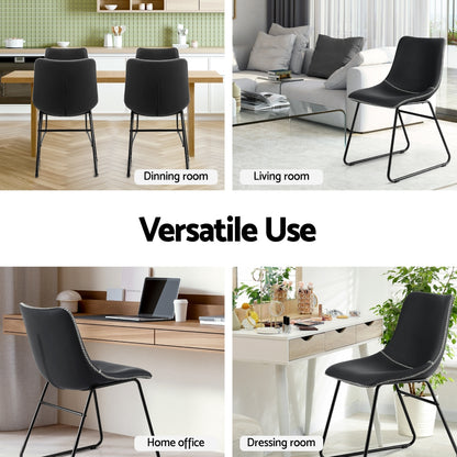 4x Dining Chairs Retro PU Leather Kitchen Lounge Cafe Accent Chair Black