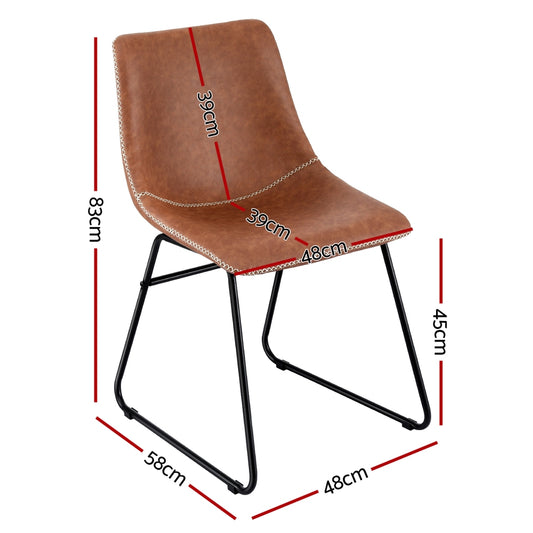 2x Dining Chairs Retro PU Leather Kitchen Lounge Cafe Accent Chair Brown