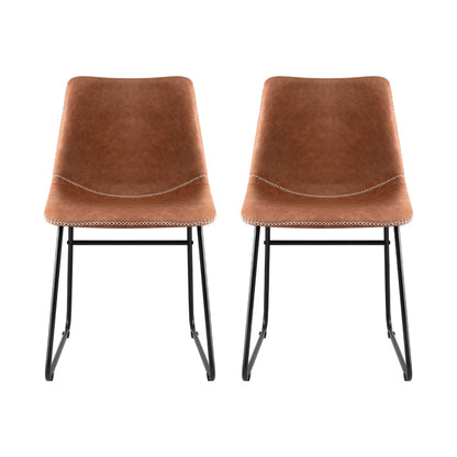 2x Dining Chairs Retro PU Leather Kitchen Lounge Cafe Accent Chair Brown