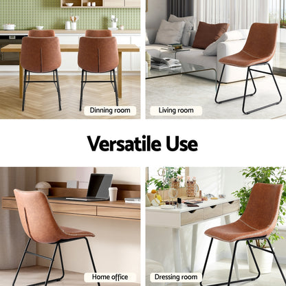 2x Dining Chairs Retro PU Leather Kitchen Lounge Cafe Accent Chair Brown