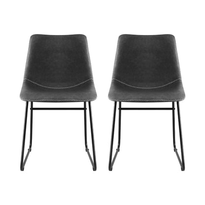 2x Dining Chairs Retro PU Leather Kitchen Lounge Cafe Accent Chair Grey
