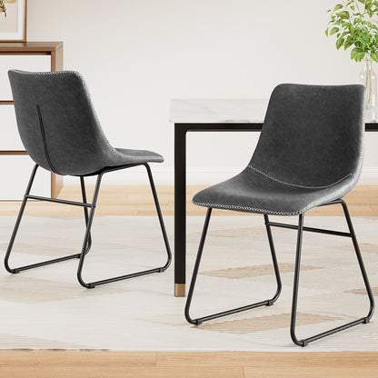 2x Dining Chairs Retro PU Leather Kitchen Lounge Cafe Accent Chair Grey