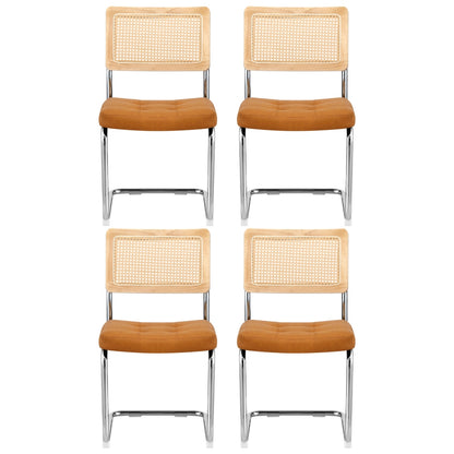 Dining Chairs Set of 4 PU Leather Rattan Cantilever Brown