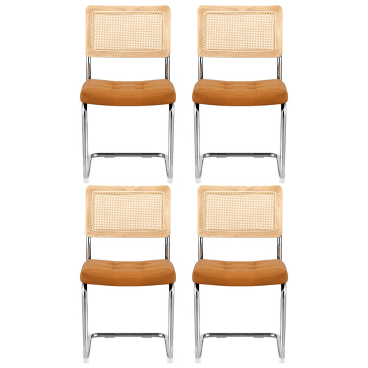 Dining Chairs Set of 4 PU Leather Rattan Cantilever Brown