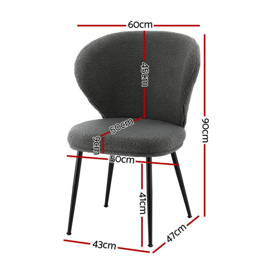 2x Dining Chairs Sherpa Boucle Wing Back Grey
