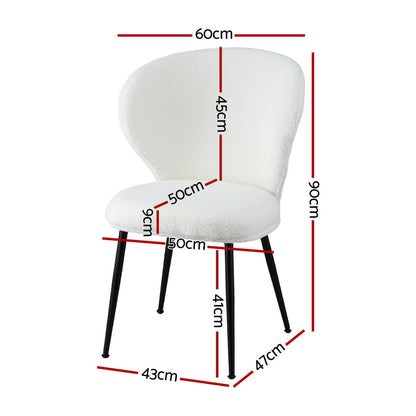 2x Dining Chairs Sherpa Boucle Wing Back White