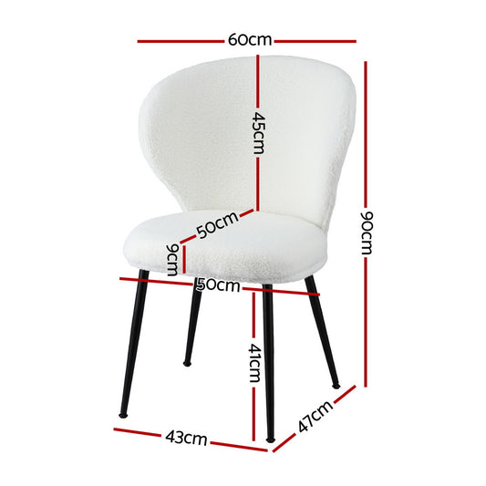 2x Dining Chairs Sherpa Boucle Wing Back White