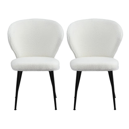 2x Dining Chairs Sherpa Boucle Wing Back White
