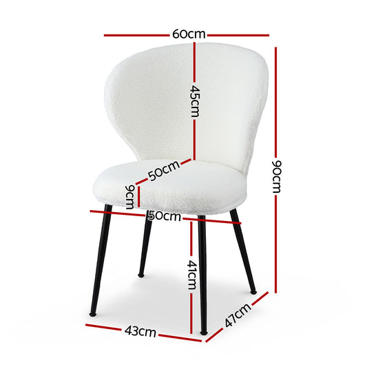 4x Dining Chairs Sherpa Boucle Wing Back White