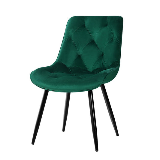 Artiss Dining Chairs Set of 2 Velvet Diamond Tufted Green Furniture > Dining > Dining Set