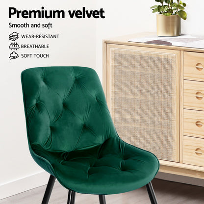 Artiss Dining Chairs Set of 4 Velvet Diamond Tufted Green - Furniture > Dining > Kitchen & Dining Chairs