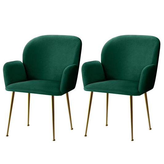 Artiss Dining Chairs Set of 2 Velvet Armchair Green - Furniture > Dining > Dining Set