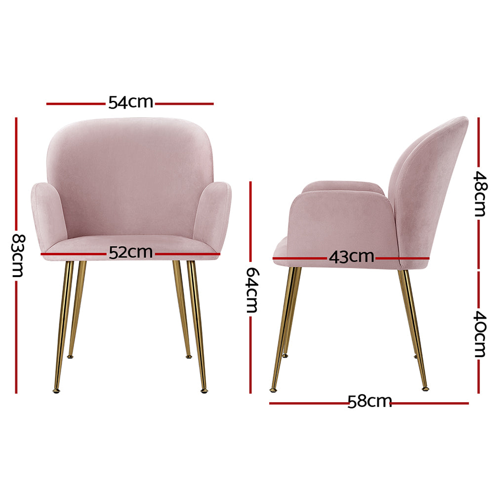 Artiss Dining Chairs Set of 2 Velvet Armchair Pink - Furniture > Dining > Dining Set