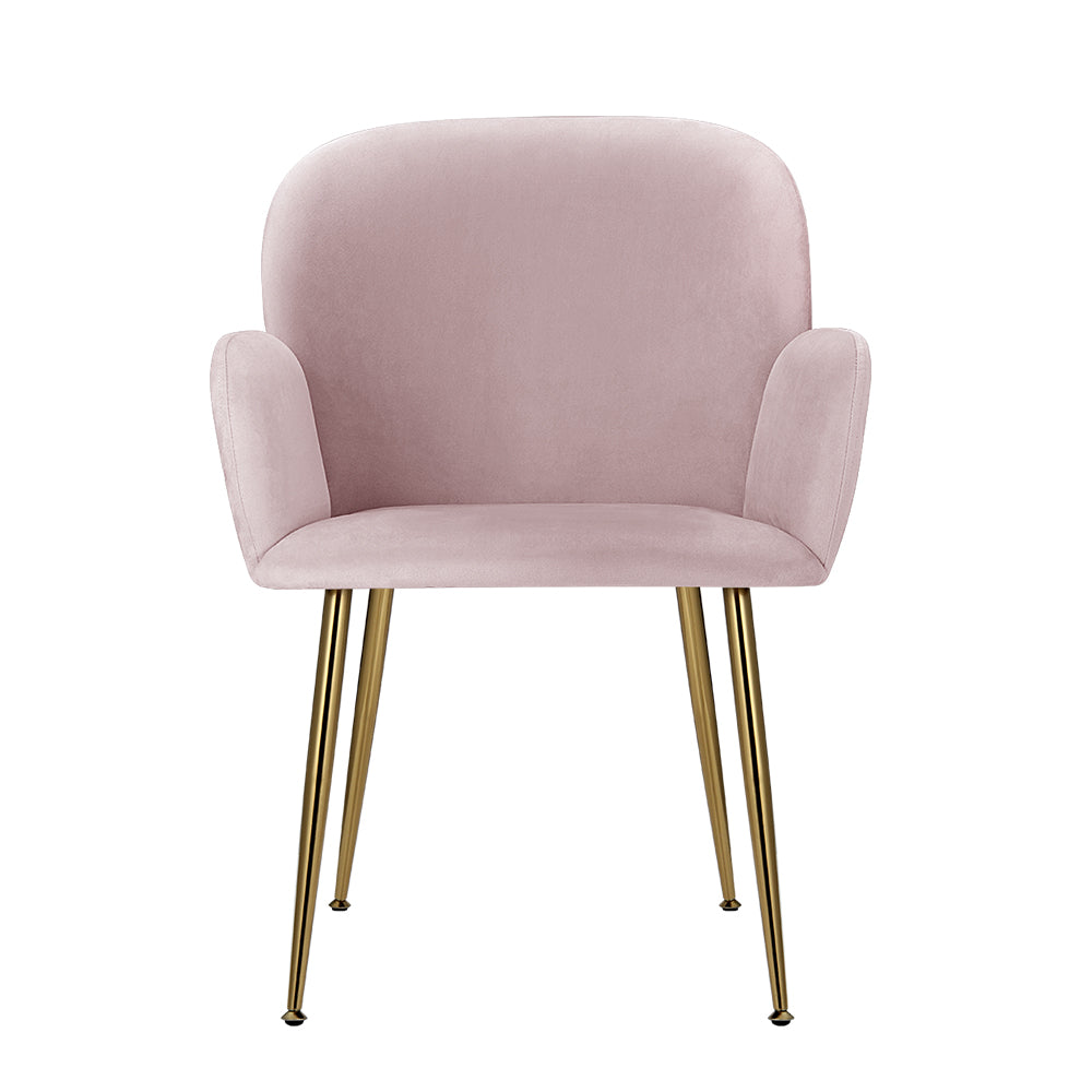 Artiss Dining Chairs Set of 2 Velvet Armchair Pink - Furniture > Dining > Dining Set