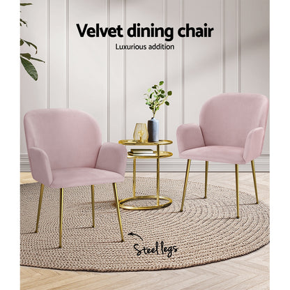 Artiss Dining Chairs Set of 2 Velvet Armchair Pink - Furniture > Dining > Dining Set