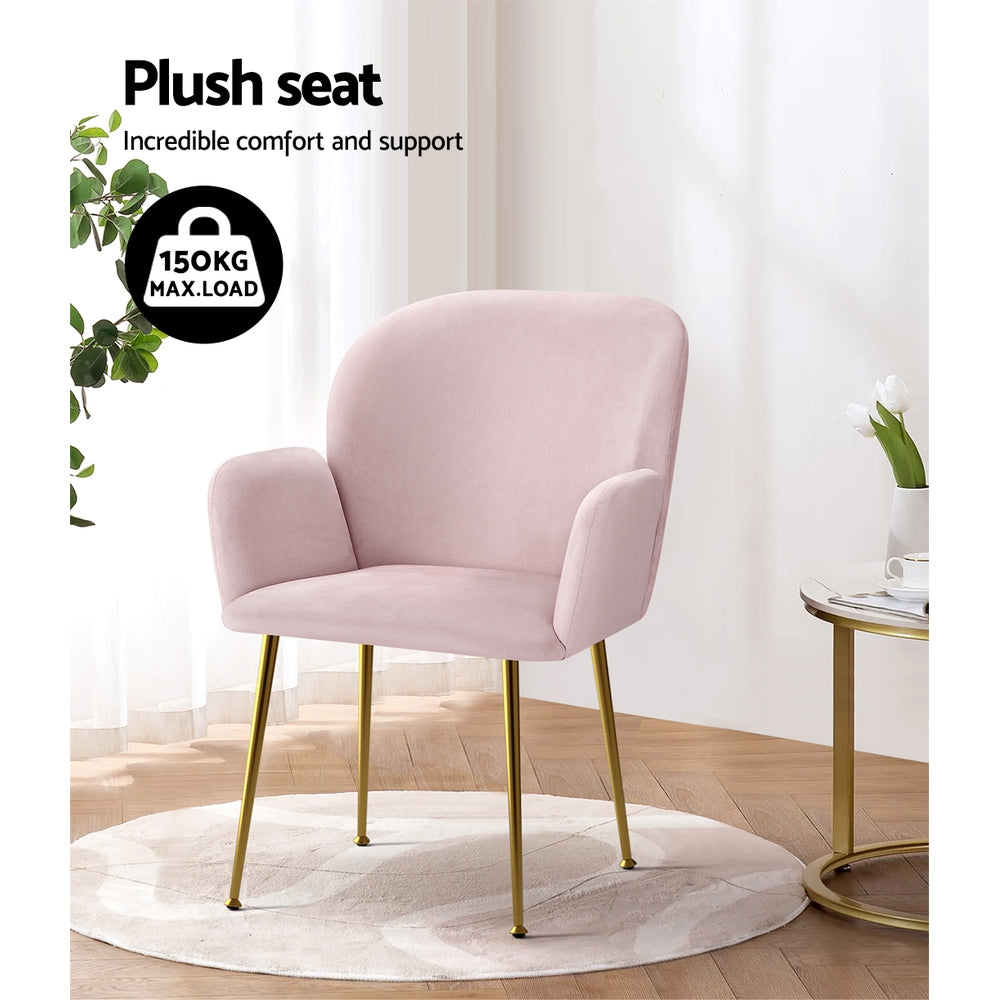 Artiss Dining Chairs Set of 2 Velvet Armchair Pink - Furniture > Dining > Dining Set