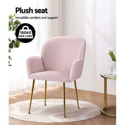 Artiss Dining Chairs Set of 2 Velvet Armchair Pink - Furniture > Dining > Dining Set