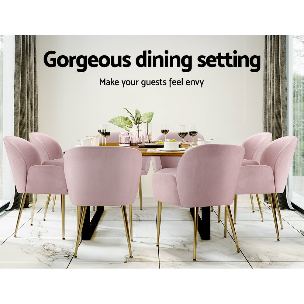 Artiss Dining Chairs Set of 2 Velvet Armchair Pink - Furniture > Dining > Dining Set