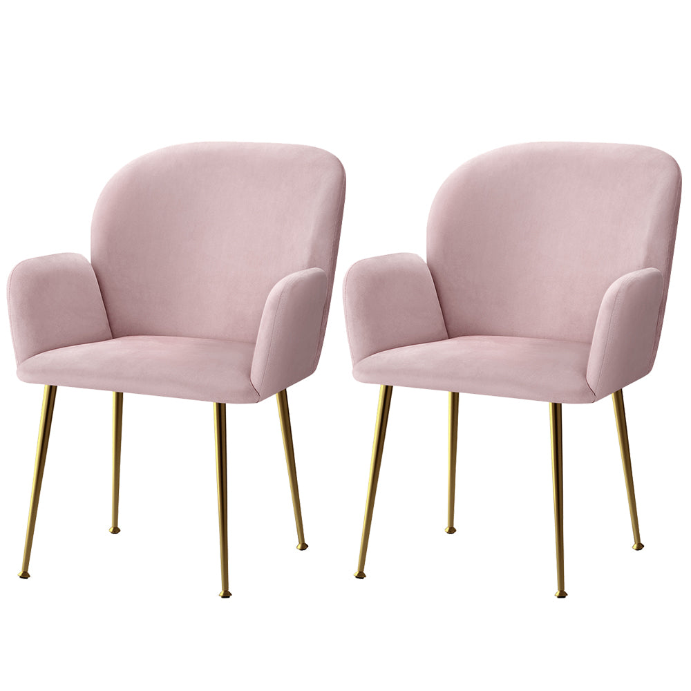 Artiss Dining Chairs Set of 2 Velvet Armchair Pink - Furniture > Dining > Dining Set
