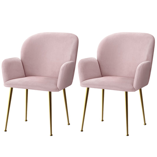 Artiss Dining Chairs Set of 2 Velvet Armchair Pink - Furniture > Dining > Dining Set