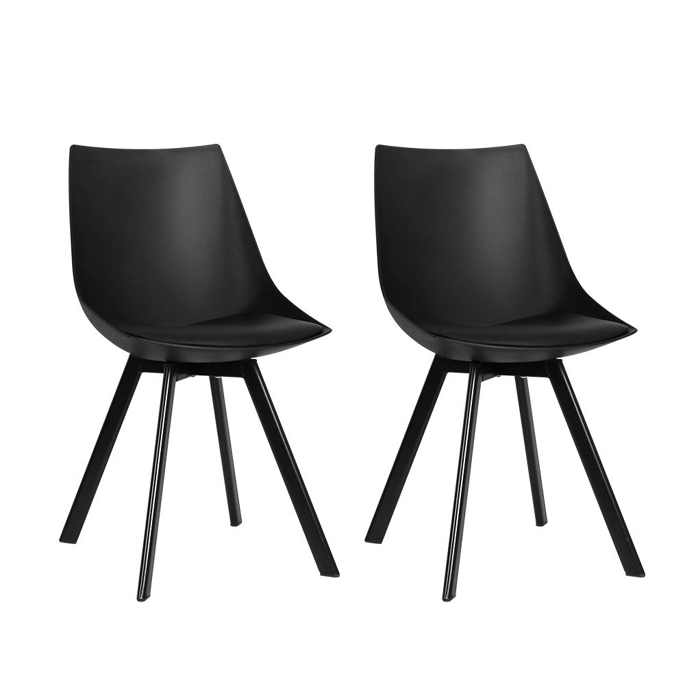 Artiss Dining Chairs Set of 2 PU Leather Plastic Metal Black - Furniture > Bar Stools & Chairs > Table & Bar Stools