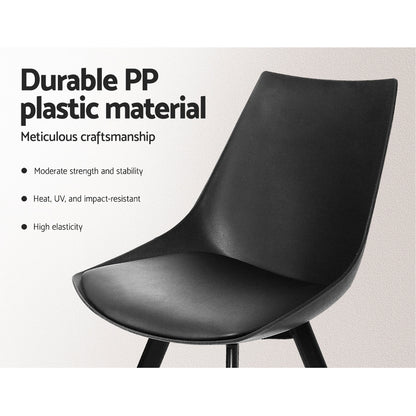 Artiss Dining Chairs Set of 2 PU Leather Plastic Metal Black - Furniture > Bar Stools & Chairs > Table & Bar Stools