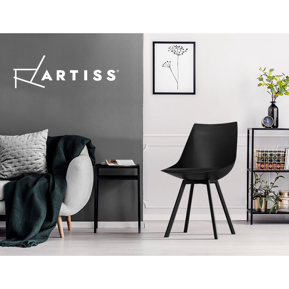 Artiss Dining Chairs Set of 2 PU Leather Plastic Metal Black - Furniture > Bar Stools & Chairs > Table & Bar Stools