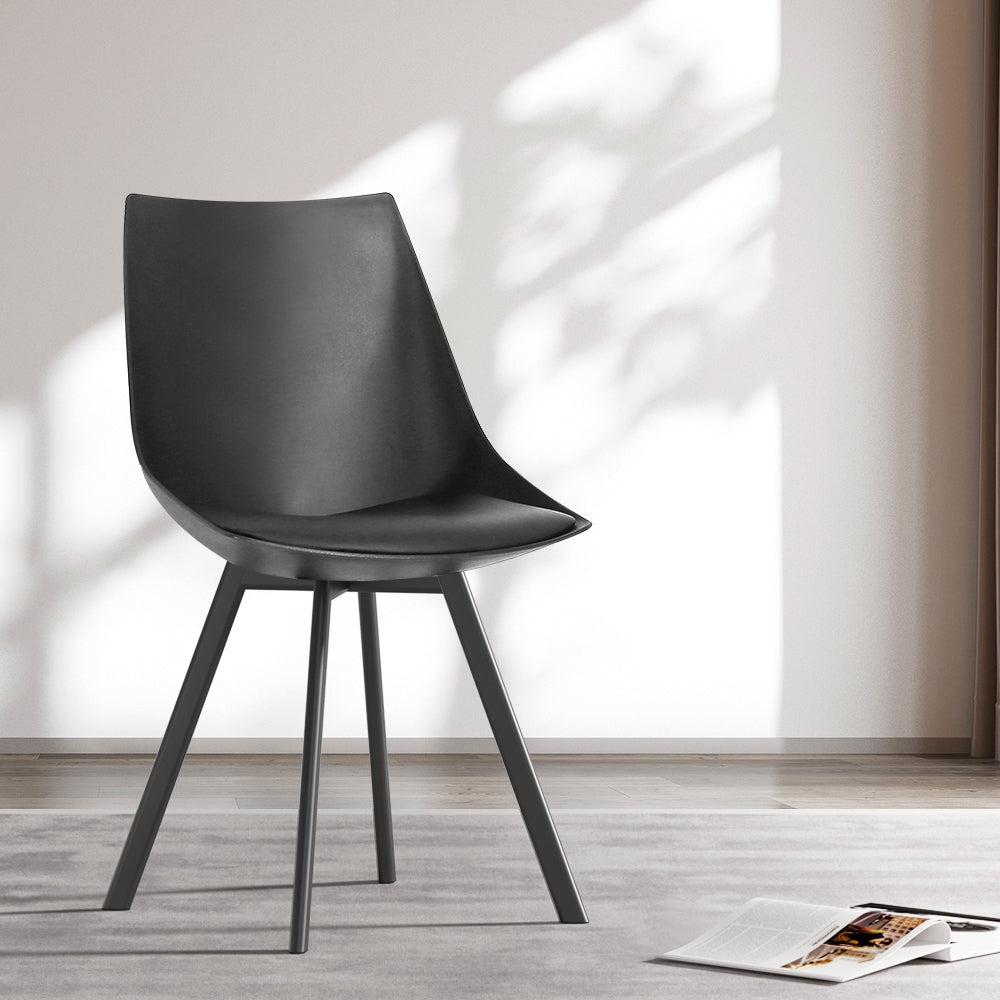Artiss Dining Chairs Set of 2 PU Leather Plastic Metal Black - Furniture > Bar Stools & Chairs > Table & Bar Stools