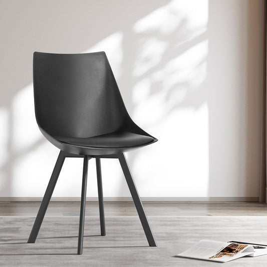 Artiss Dining Chairs Set of 2 PU Leather Plastic Metal Black - Furniture > Bar Stools & Chairs > Table & Bar Stools