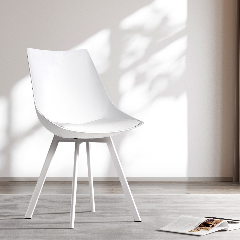 Artiss Dining Chairs Set of 2 PU Leather Plastic Metal White - Furniture > Outdoor > Outdoor Chairs