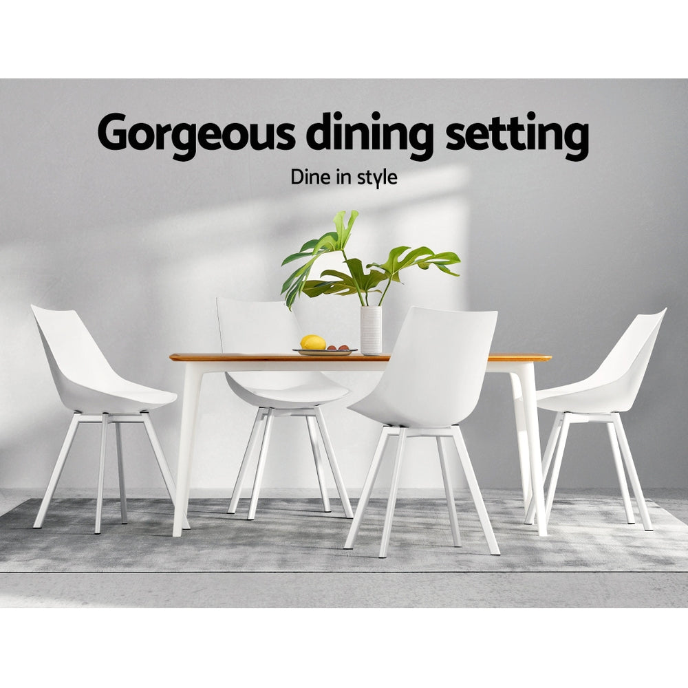 Artiss Dining Chairs Set of 2 PU Leather Plastic Metal White - Furniture > Outdoor > Outdoor Chairs