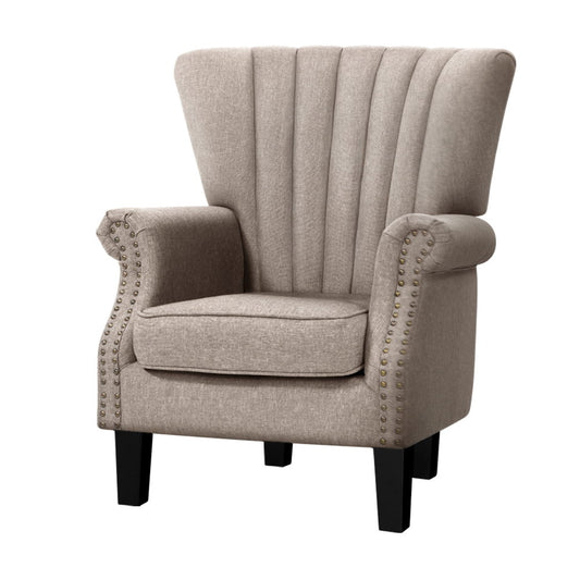 Artiss Armchair Wingback Beige Andrew - Furniture > Bar Stools & Chairs > Arm Chairs & Recliners