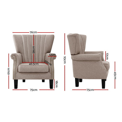 Artiss Armchair Wingback Beige Andrew - Furniture > Bar Stools & Chairs > Arm Chairs & Recliners