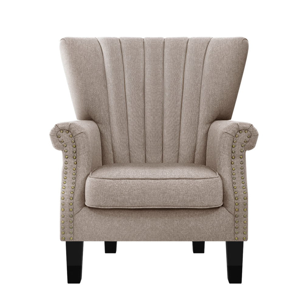 Artiss Armchair Wingback Beige Andrew - Furniture > Bar Stools & Chairs > Arm Chairs & Recliners