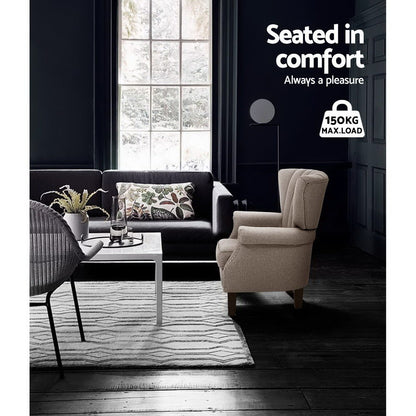 Artiss Armchair Wingback Beige Andrew - Furniture > Bar Stools & Chairs > Arm Chairs & Recliners