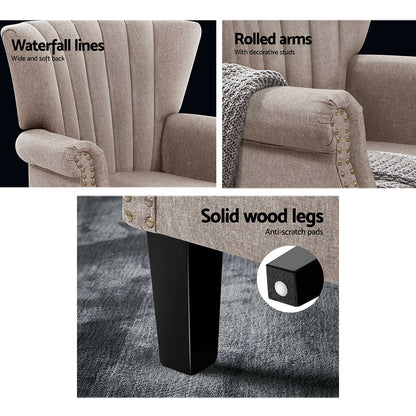 Artiss Armchair Wingback Beige Andrew - Furniture > Bar Stools & Chairs > Arm Chairs & Recliners